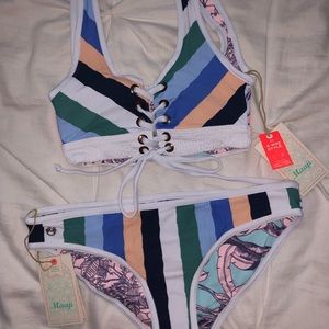 Maaji Cielo Branco Stripe Lace Up Bikini Set